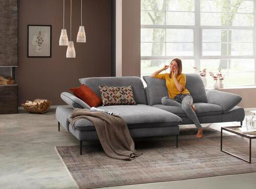 ECKSOFA Grau Webstoff  - Chromfarben/Schwarz, Design, Textil/Metall (185/292cm) - Chilliano
