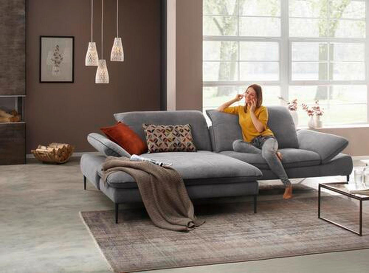 ECKSOFA Grau Webstoff  - Chromfarben/Schwarz, Design, Textil/Metall (185/292cm) - Chilliano