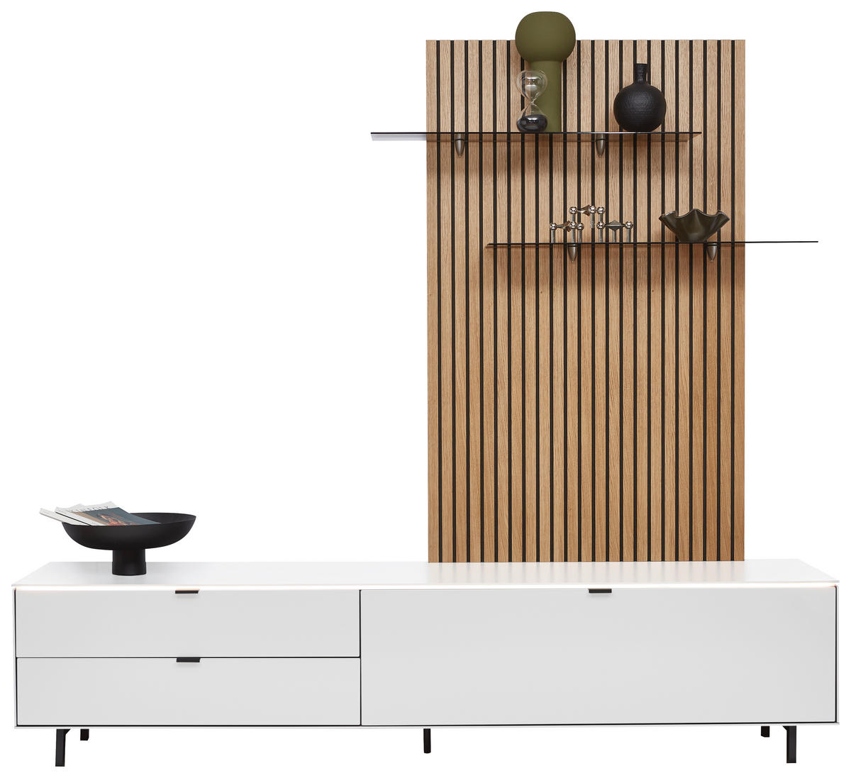 WOHNWAND  in Naturfarben, Weiss 216/149/46 cm  - Weiss/Naturfarben, Design, Glas/Holzwerkstoff (216/149/46cm) - Dieter Knoll