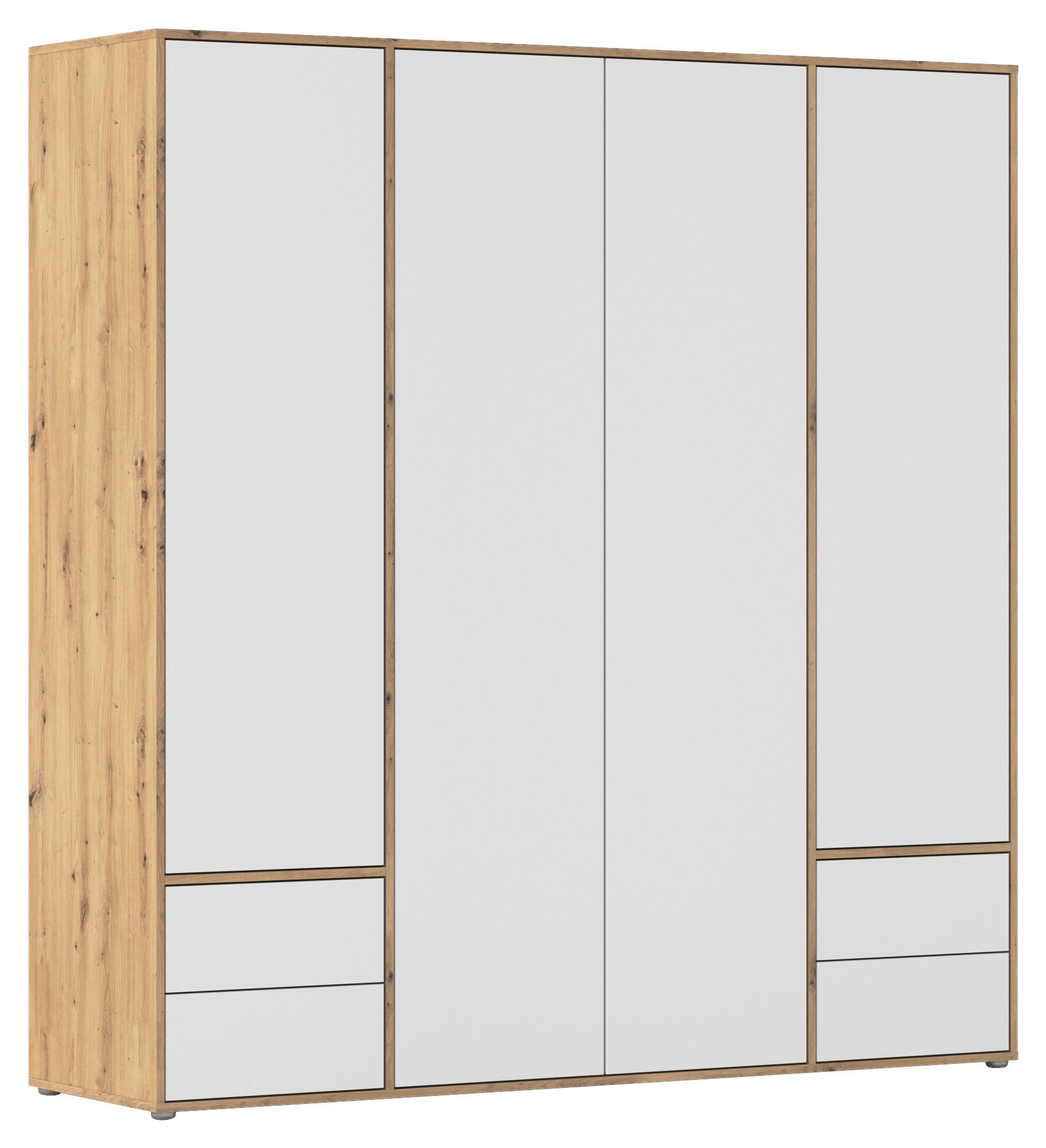 DREHTÜRENSCHRANK 187/194/53 cm 4-türig Weiß, Eiche Artisan  - Weiß/Eiche Artisan, MODERN, Holzwerkstoff (187/194/53cm) - Rauch Möbel