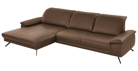 ECKSOFA in Echtleder Braun 193/328 cm - Schwarz/Braun, Design, Leder/Metall (193/328cm) - Dieter Knoll