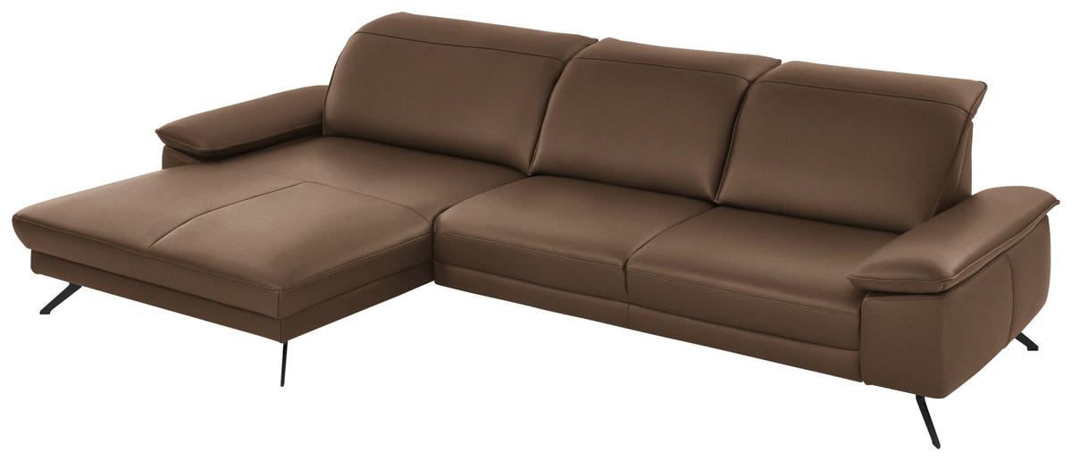 ECKSOFA in Echtleder Braun  - Schwarz/Braun, Design, Leder/Metall (193/328cm) - Dieter Knoll