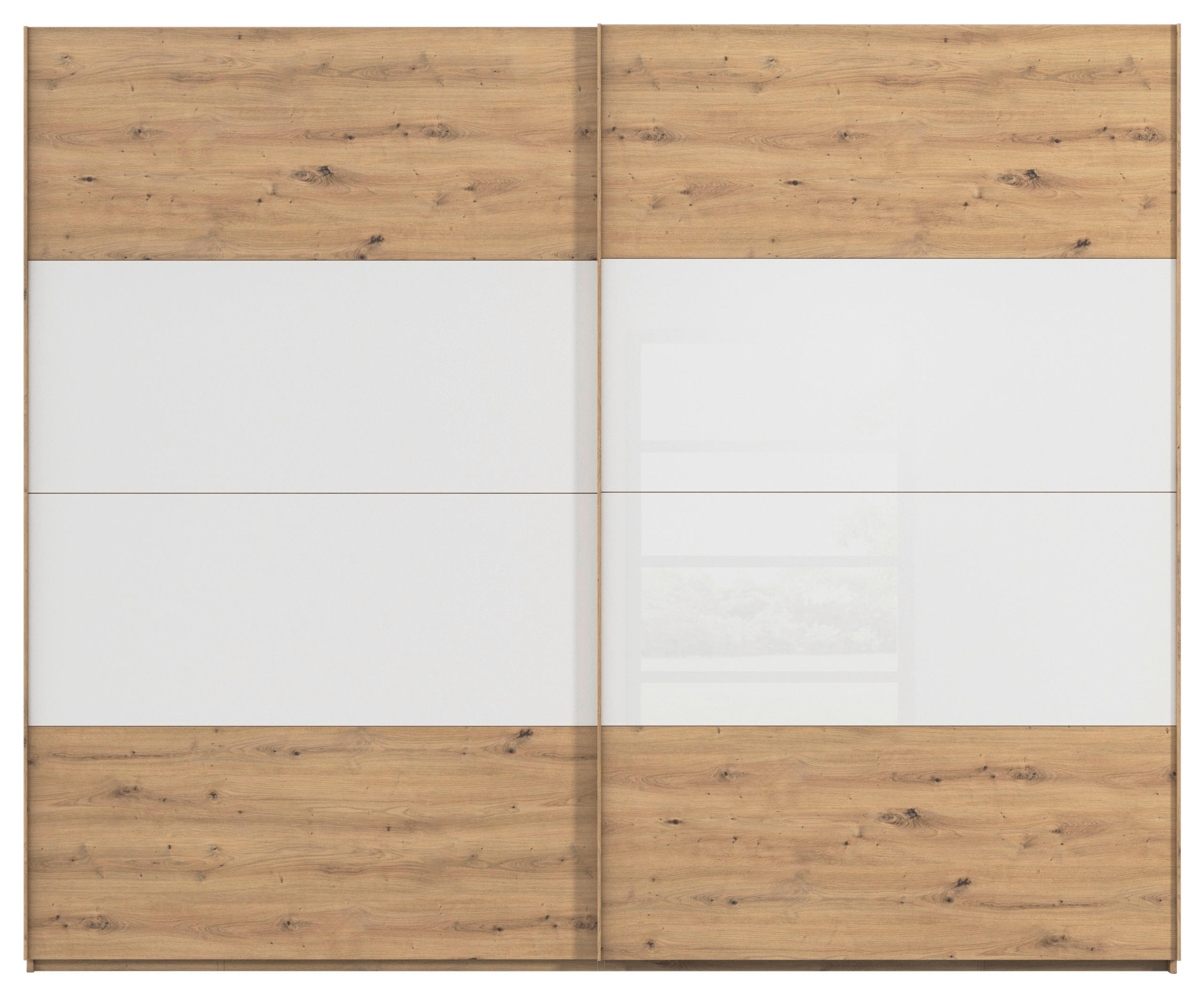 SCHWEBETÜRENSCHRANK 271/223/68 cm 2-türig Weiß, Eiche Artisan  - Eichefarben/Weiß, Design, Glas/Holzwerkstoff (271/223/68cm) - Xora