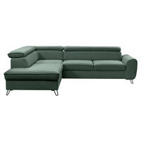 ECKSOFA inkl. Funktion Idylla Waldgrün Flachgewebe Bettkasten, Schlaffunktion, Rücken echt  - Waldgrün/Schwarz, Design, Textil/Metall (200/250cm) - Stylife