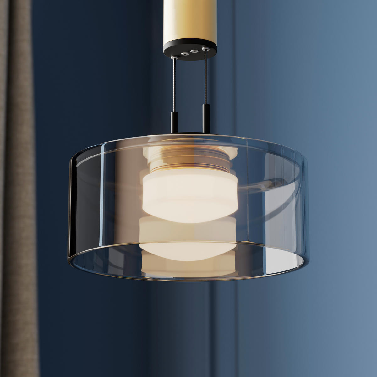 LED-PENDELLAMPA Lavin 64/20/160 cm  - svart, Design, metall/glas (64/20/160cm) - Fischer & Honsel
