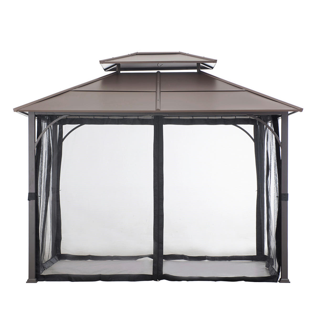 Pavillon inkl. Moskitonetz 366/293/307 cm Stahl  - Dunkelbraun/Schwarz, Basics, Metall (366/293/307cm) - Modante