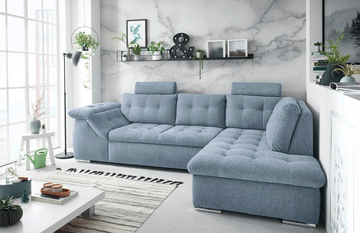 ECKSOFA Blau Mikrovelours  - Blau, KONVENTIONELL, Kunststoff/Textil (283/193cm) - MID.YOU