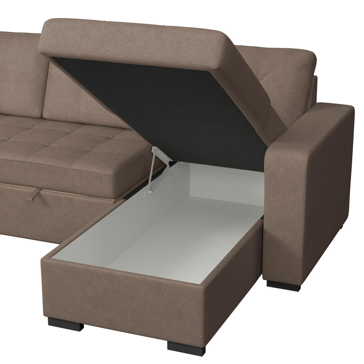 ECKSOFA TURIN Dunkelbraun Mikrofaser, Struktur Rückenkissen, Bettkasten  - Dunkelbraun/Schwarz, Trend, Textil/Metall (239/160cm) - MID.YOU