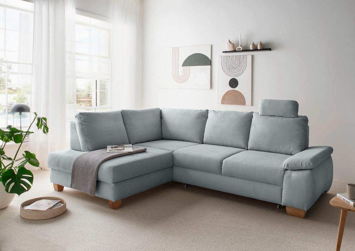 ECKSCHLAFSOFA in Cord Hellblau  - Wildeiche/Hellblau, Modern, Holz/Textil (206/261cm) - Livetastic