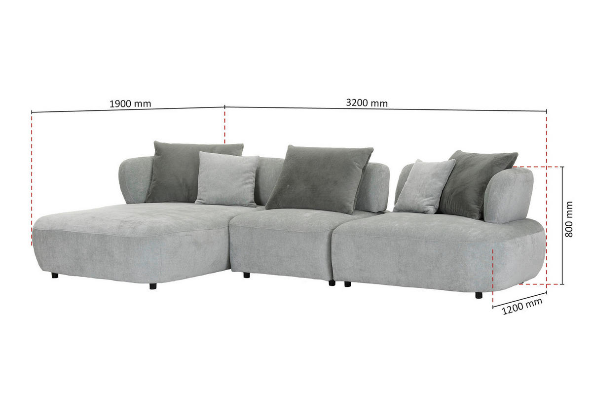 ECKSOFA Mintgrün Flachgewebe Zierkissen, Rückenkissen, Rücken echt, Sitztiefenverstellung  - Salbeigrün/Schwarz, MODERN, Kunststoff/Textil (190/320cm) - Ambia Home