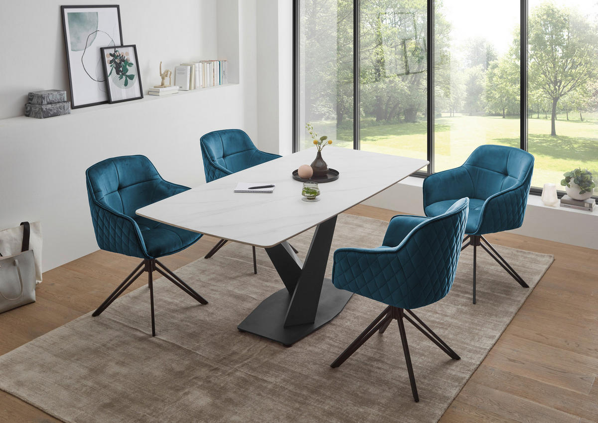 ESSTISCH in Keramik  - Schwarz/Weiß, MODERN, Keramik/Metall (180/75/90cm) - MID.YOU