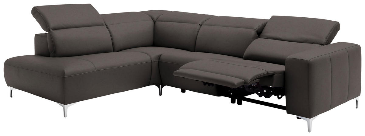 ECKSOFA in Echtleder Grau  - Chromfarben/Grau, Design, Leder/Metall (223/290cm) - Pure Home Lifestyle