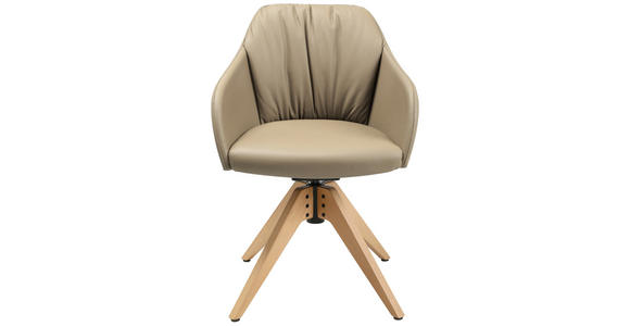 ARMLEHNSTUHL in Echtleder pigmentiert - Eichefarben/Beige, Design, Leder/Holz (58/82,5-85,2/60cm) - Johann Jakob