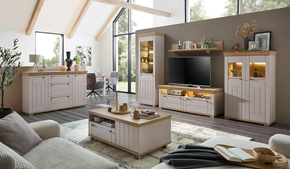 SIDEBOARD  200/100/47 cm 3 Schublade(n)  - Kaschmir/Eiche Artisan, ROMANTIK / LANDHAUS, Holzwerkstoff/Metall (200/100/47cm) - Landscape