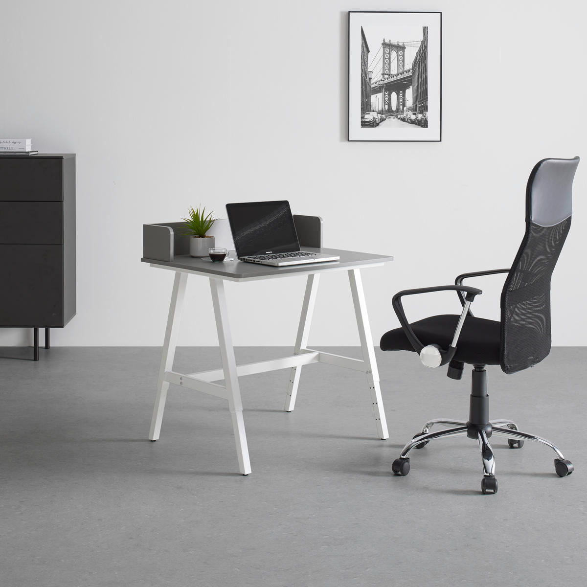 PISAĆI STOL  siva, bijela  metal  - bijela/siva, Moderno, drvni materijal/metal (80/54-85/60cm)