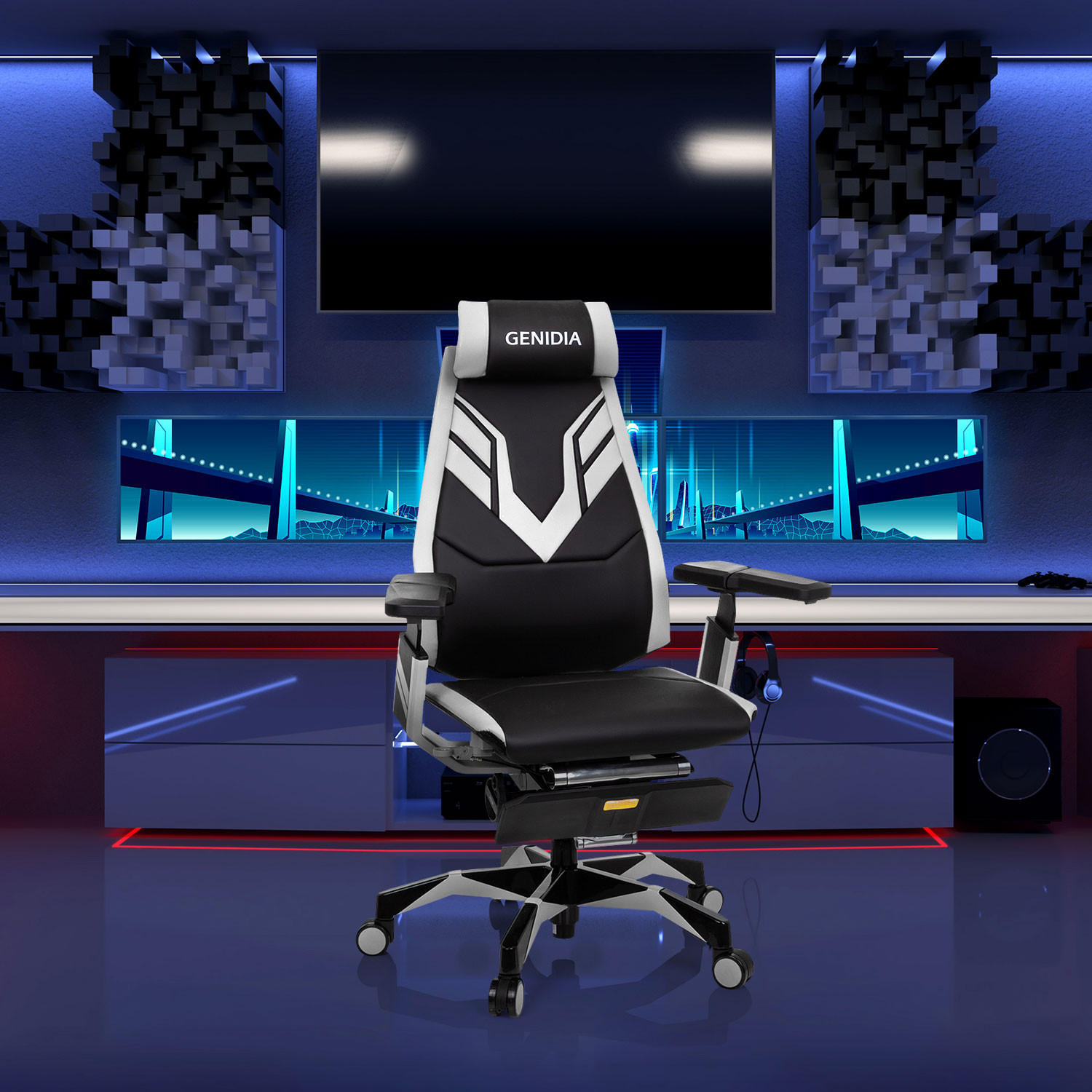 GAMINGSTUHL Schwarz, Weiß Textil   - Schwarz/Weiß, MODERN, Kunststoff/Textil (69/134/63cm) - MID.YOU