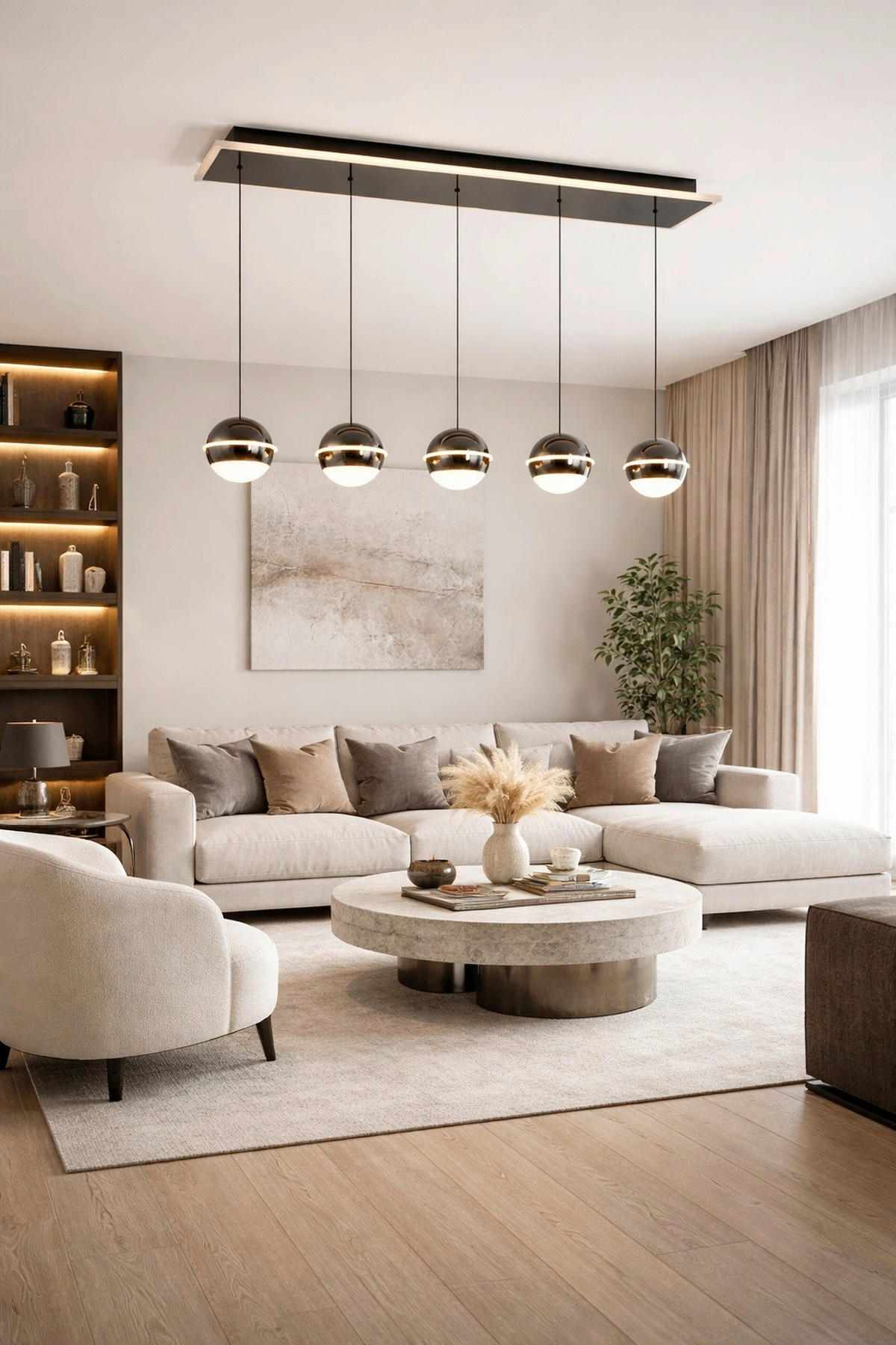 LED-HÄNGELEUCHTE Biarritz 95/150/15 cm  - Schwarzchrom, Design, Kunststoff/Metall (95/150/15cm)