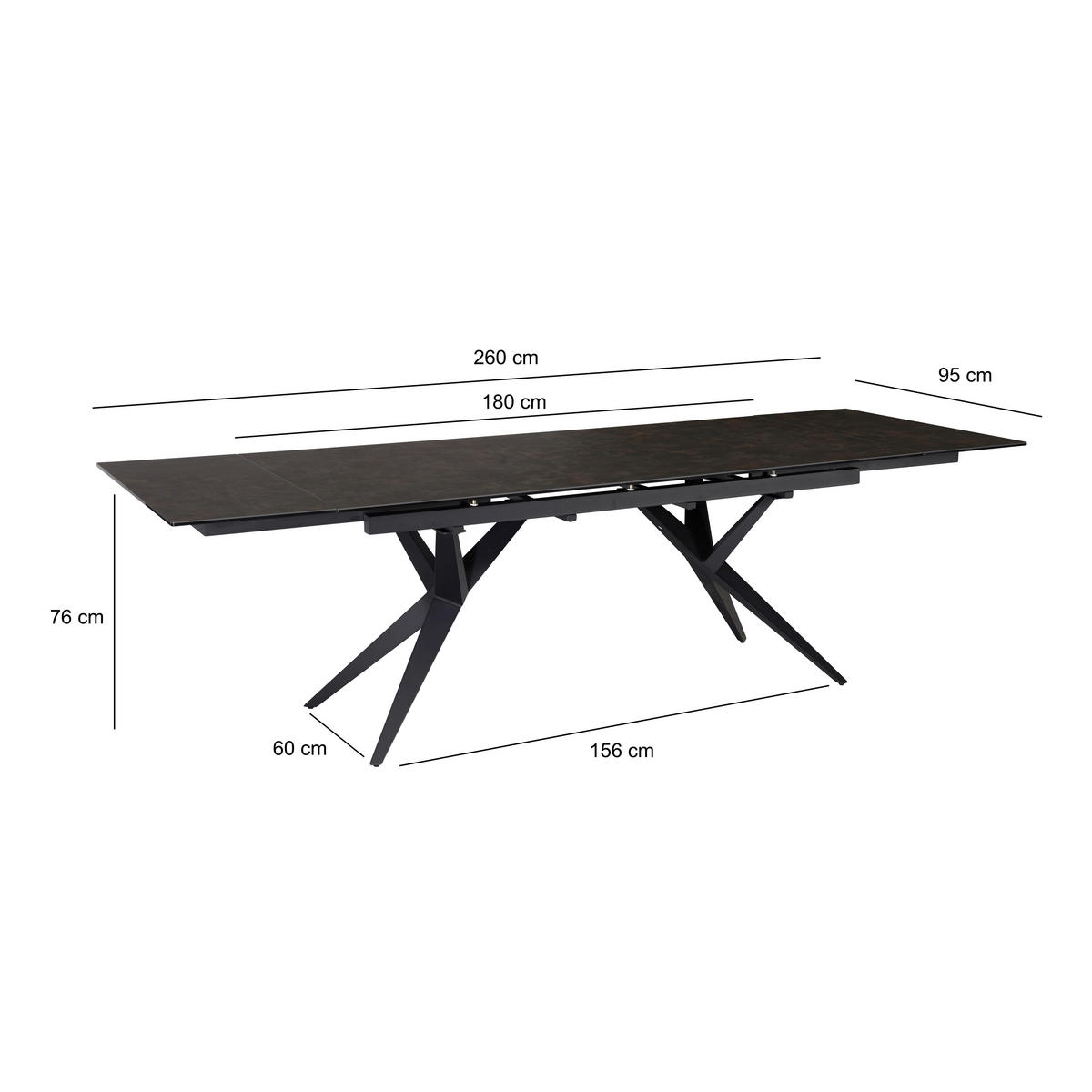 ESSTISCH in Keramik 180/95/76 cm  - Schwarz, Design, Keramik/Metall (180/95/76cm) - MID.YOU