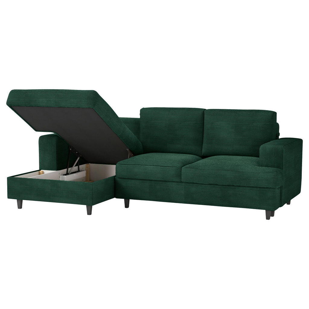 Thumbnail - Mid.you Ecksofa, Grün, Textil, Buche, 3-4-Sitzer, Füllung: Schaumstoff, Ottomane links, L-Form, 247x140 cm, Liegefunktio...