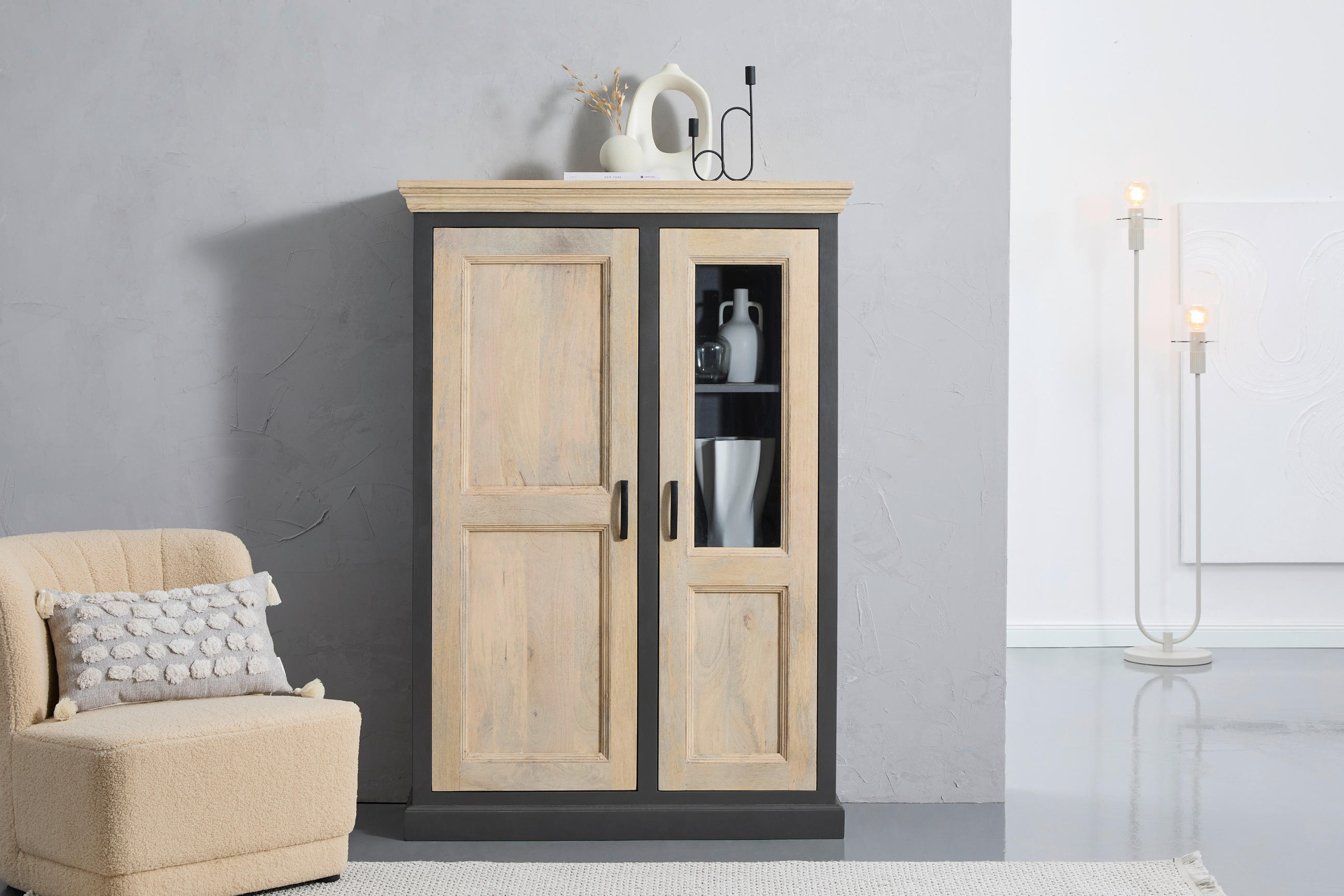 HIGHBOARD 100/145/40 cm  in Grau, Naturfarben  - Schwarz/Naturfarben, Natur, Glas/Holz (100/145/40cm) - Livetastic