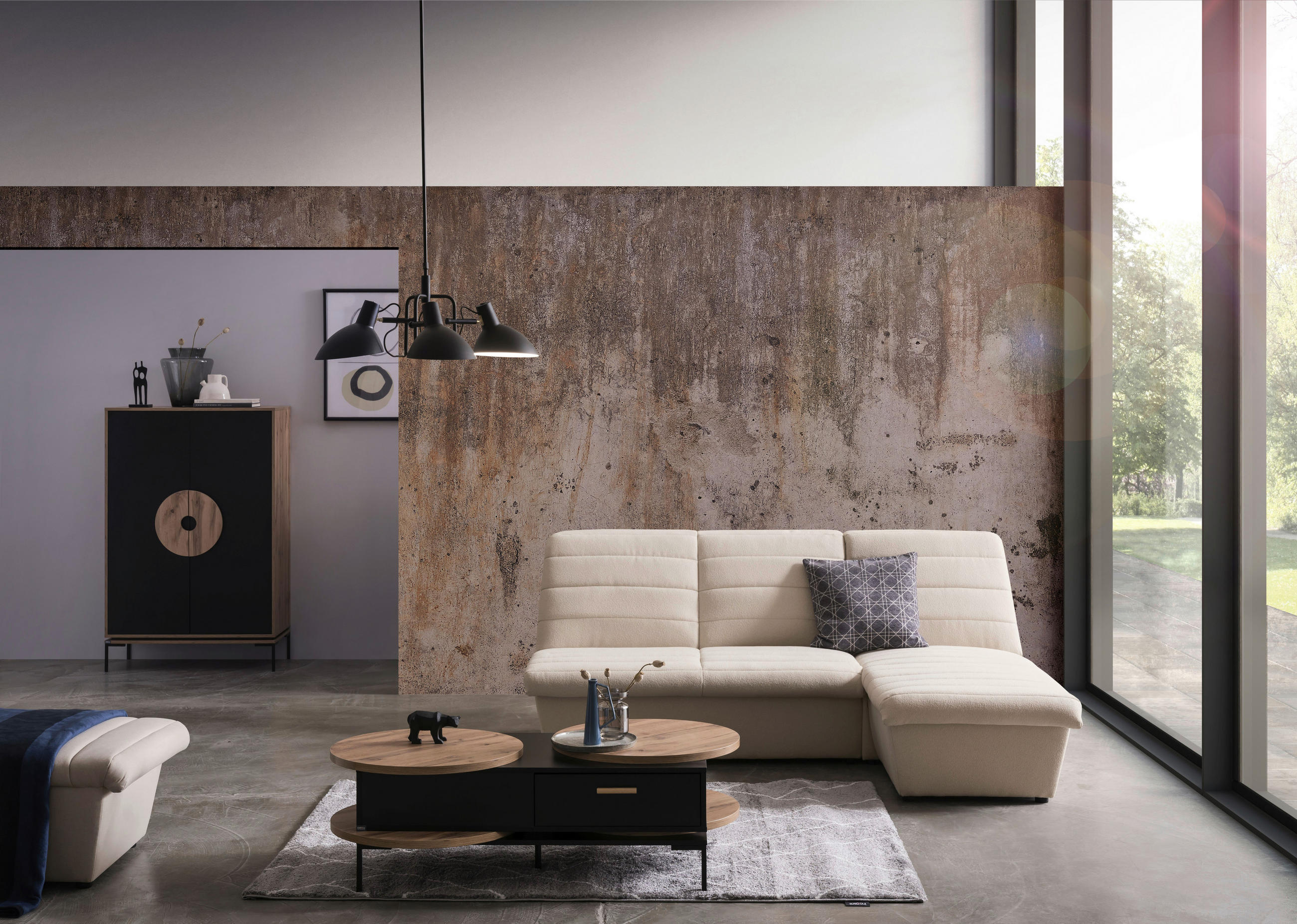 ECKSOFA Looks VIII Creme Webstoff  - Creme/Schwarz, Design, Kunststoff/Textil (214/168cm) - LOOKS by W.Joop