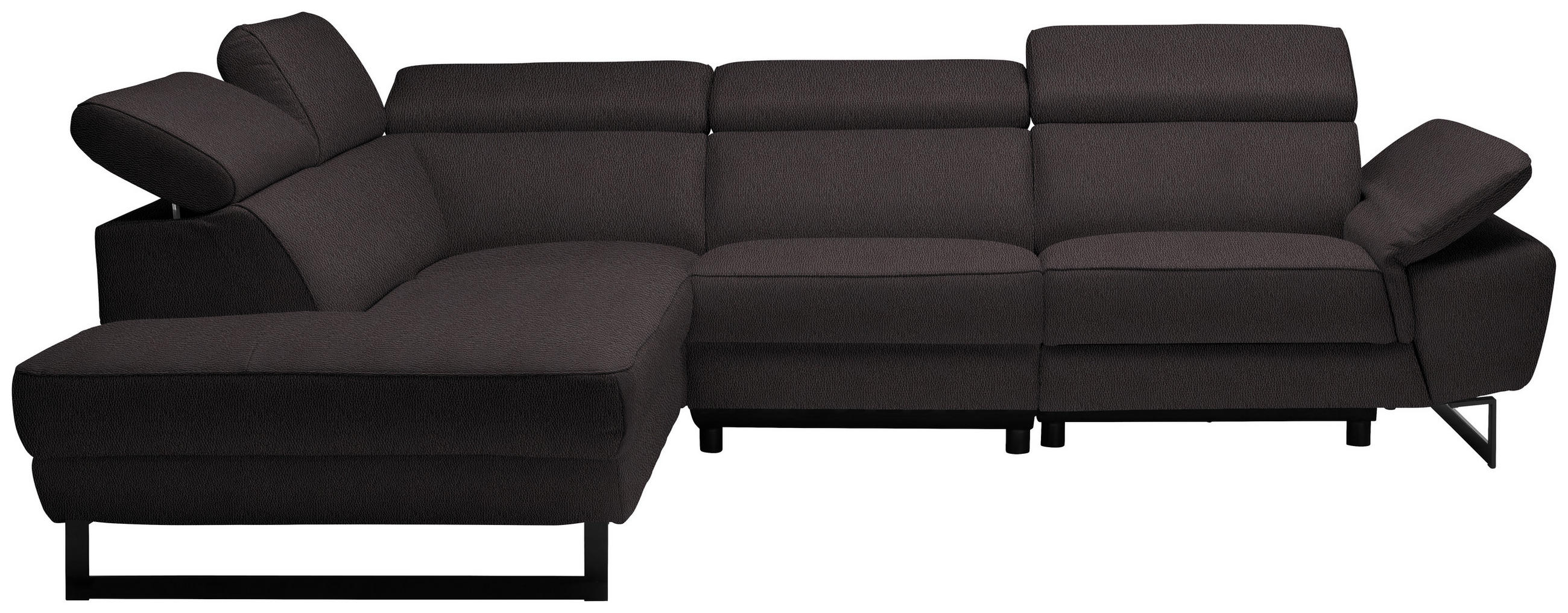 ECKSOFA in Echtleder Dunkelbraun  - Dunkelbraun/Schwarz, Design, Leder/Metall (225/281cm) - Celina Home