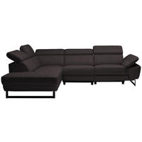 ECKSOFA in Echtleder Dunkelbraun  - Dunkelbraun/Schwarz, Design, Leder/Metall (225/281cm) - Celina Home