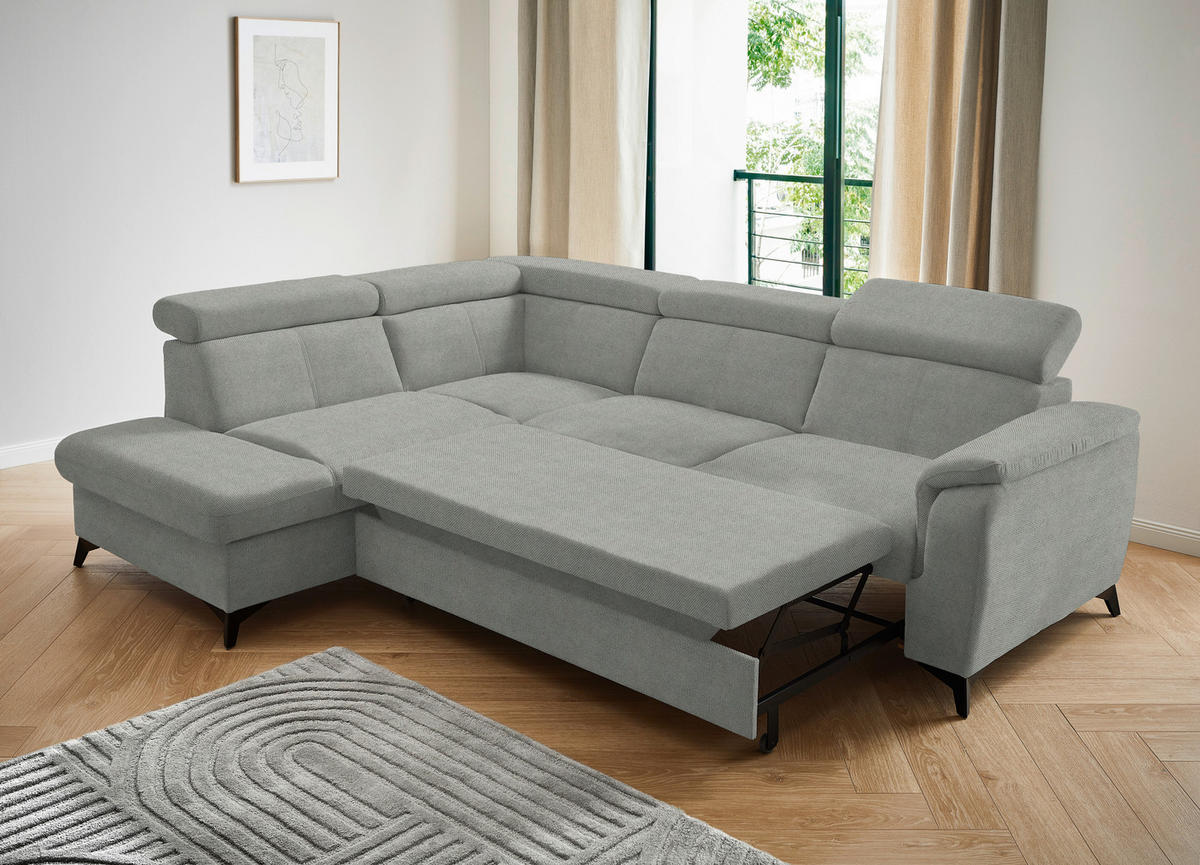 ECKSOFA in Webstoff Silberfarben  - Silberfarben/Schwarz, Design, Textil/Metall (203/260cm) - Stylife