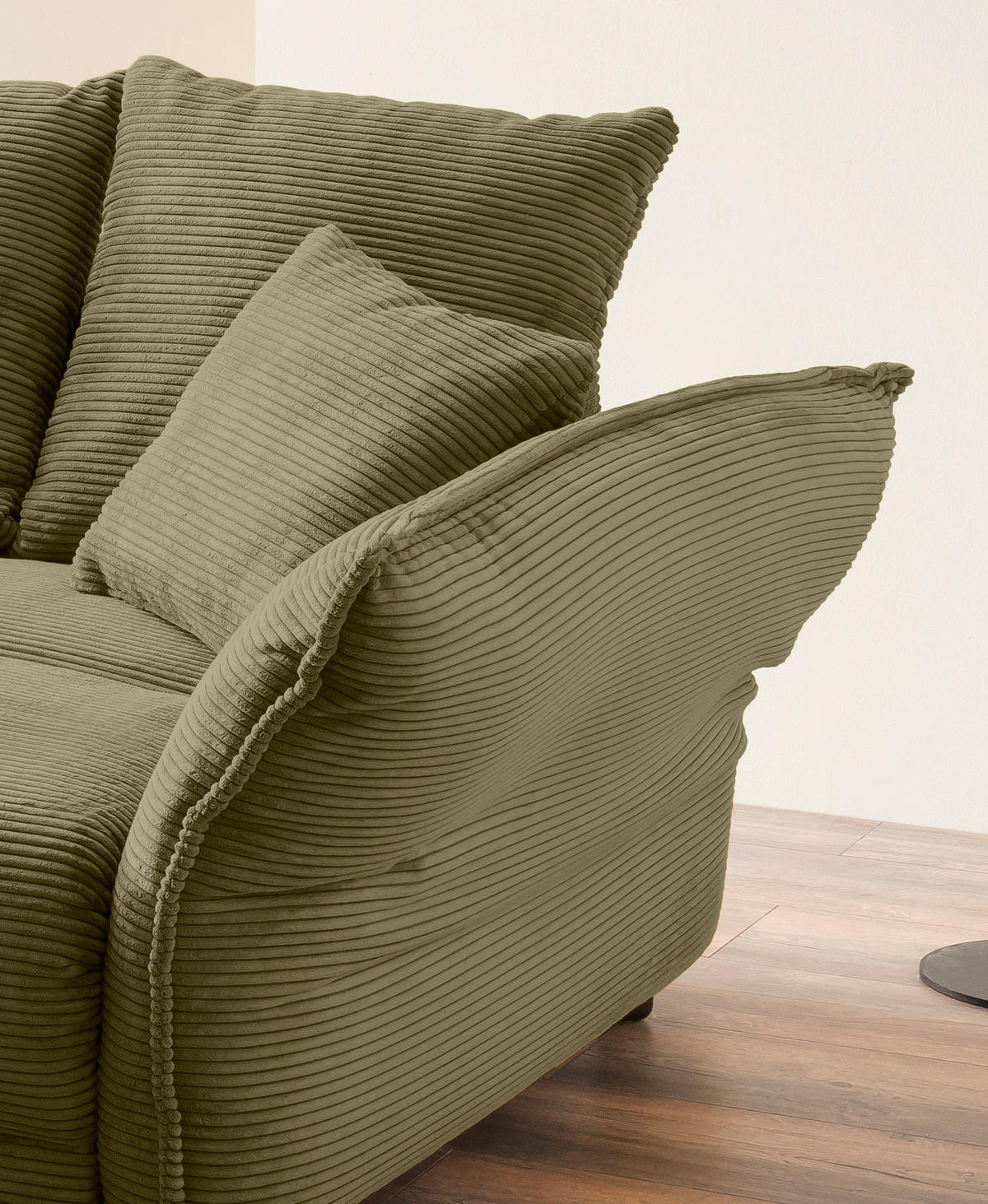 BIGSOFA in Cord Olivgrün  - Chromfarben/Olivgrün, Modern, Kunststoff/Textil (242/71/90/131cm) - Livetastic