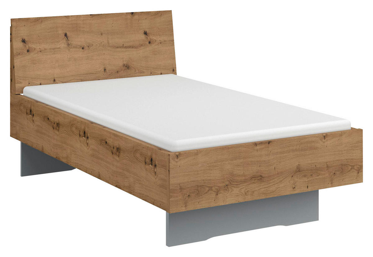 BETT 100/200 cm  Grau, Eichefarben   - Eichefarben/Grau, Trend, Holzwerkstoff (100/200cm) - Stylife