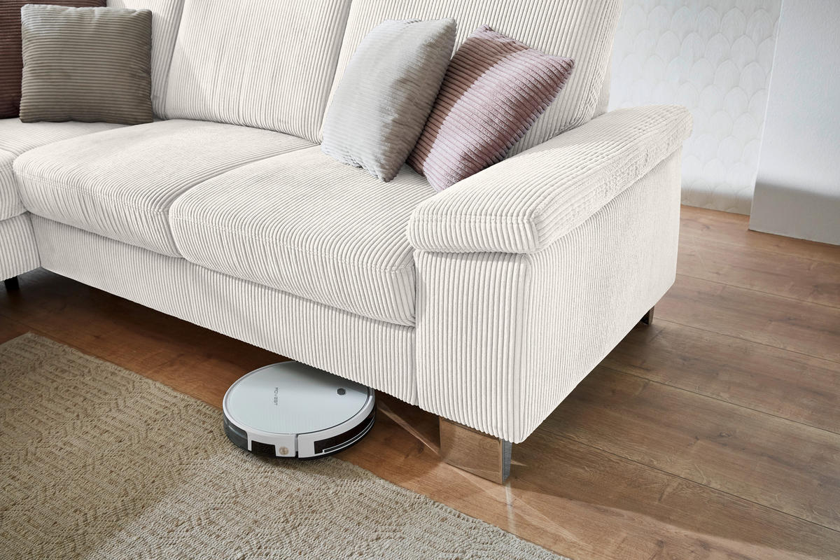 ECKSOFA in Cord Beige  200/248 cm  - Edelstahlfarben/Beige, KONVENTIONELL, Textil/Metall (200/248cm) - Beldomo System