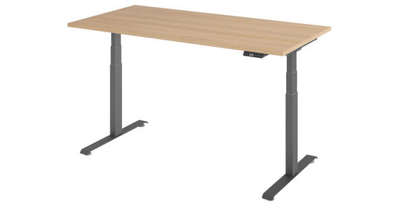 SCHREIBTISCH 160/80/64,5-129,5 cm Graphitfarben, Eichefarben höhenverstellbar  - Eichefarben/Graphitfarben, KONVENTIONELL, Holzwerkstoff/Metall (160/80/64,5-129,5cm) - Venda