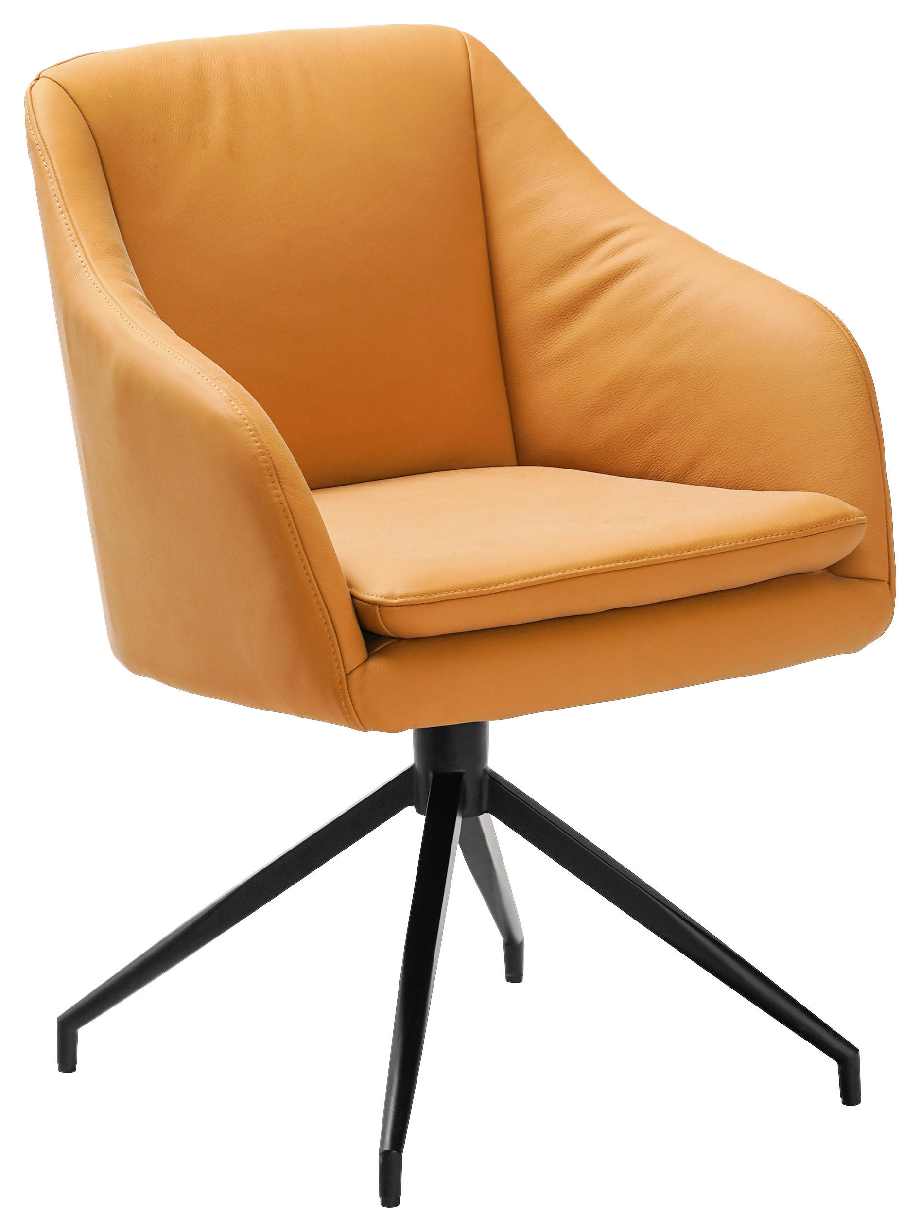 ARMLEHNSTUHL  in Eisen Echtleder pigmentiert  - Cognac/Schwarz, Design, Leder/Metall (61/83/61.5cm) - Cassando