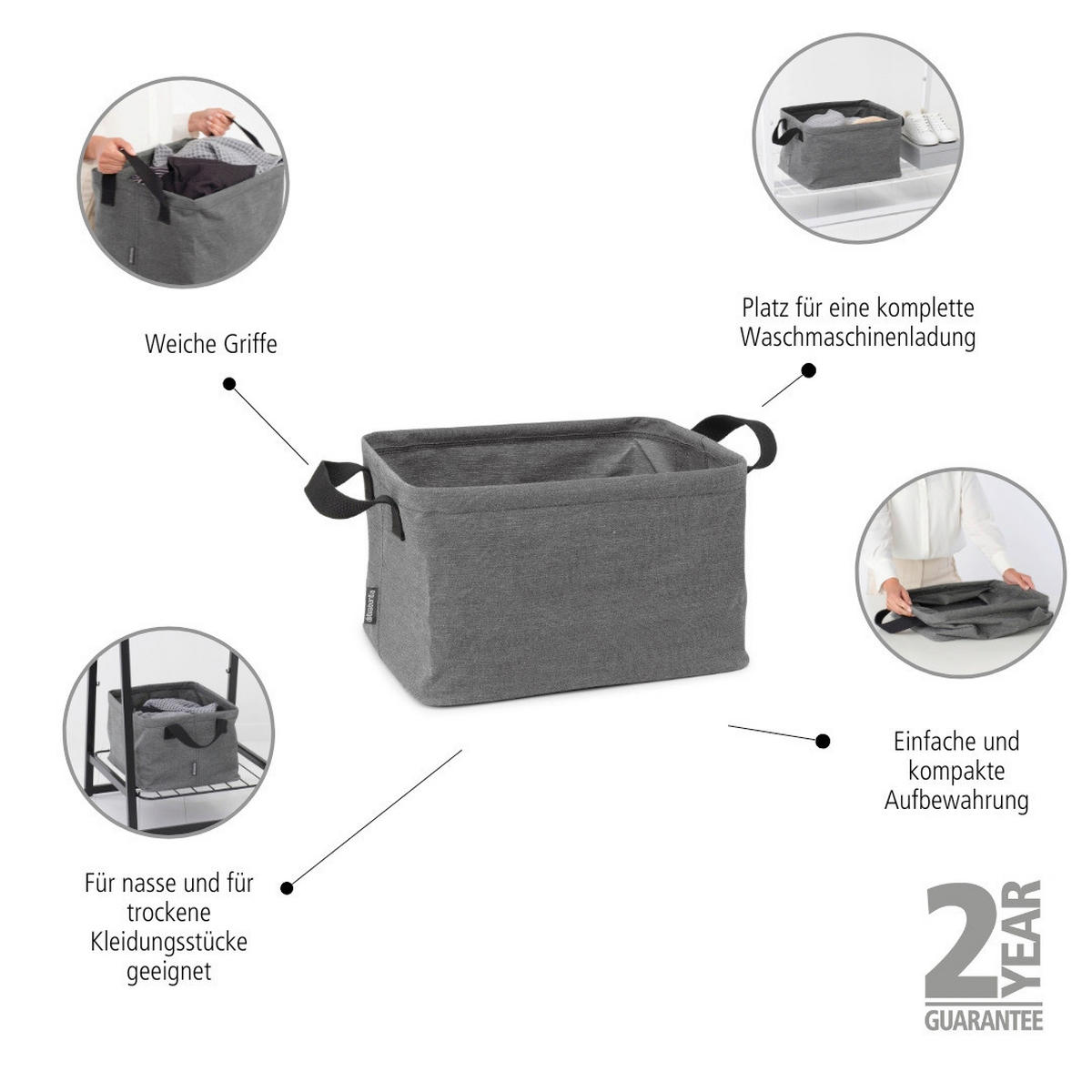 WÄSCHEKORB - Dunkelgrau, Basics, Textil (37,00/26,00/44cm) - Brabantia