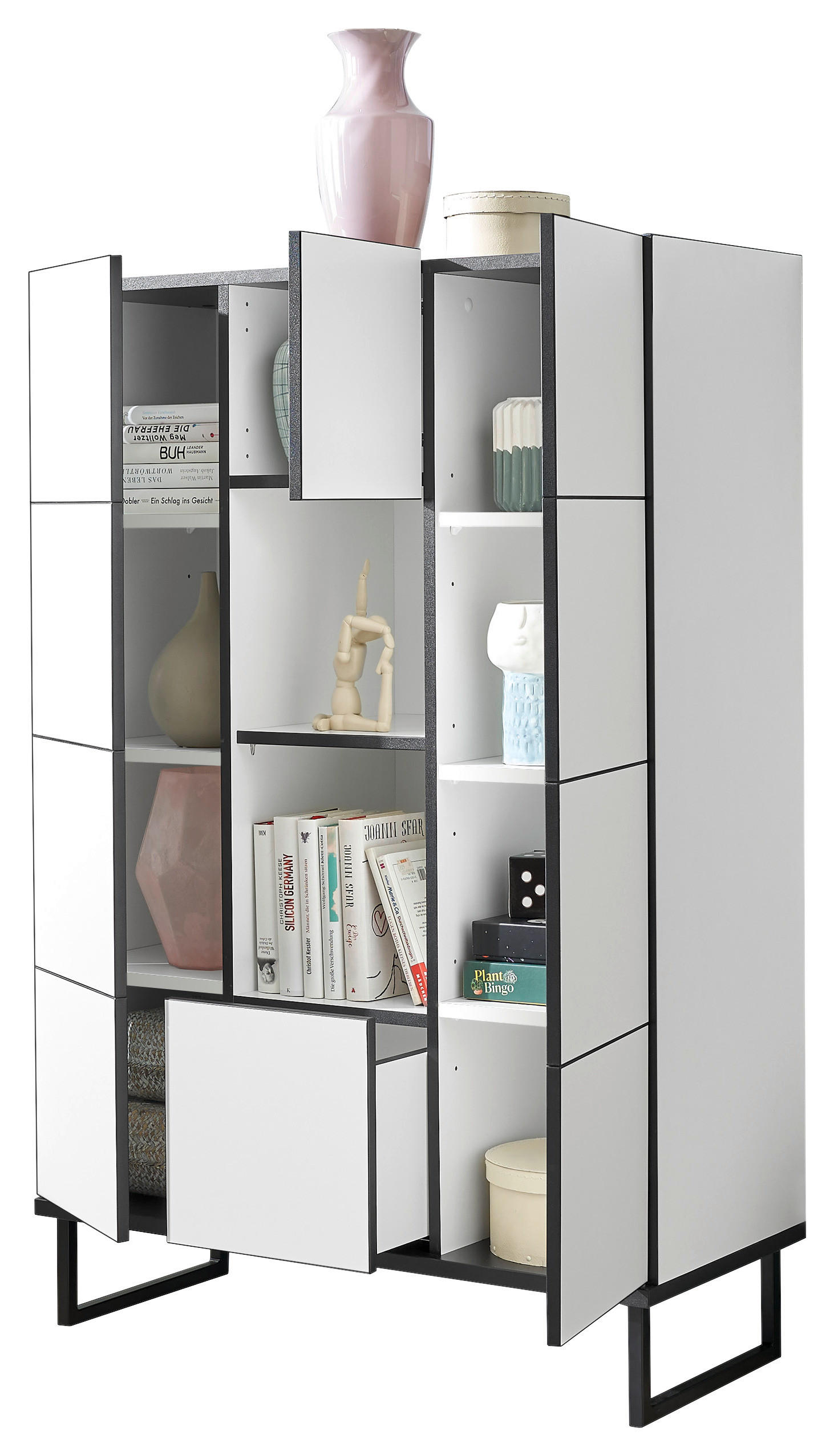 home24 HIGHBOARD Schwarz, Weiß 90cm × 40cm × 136cm
