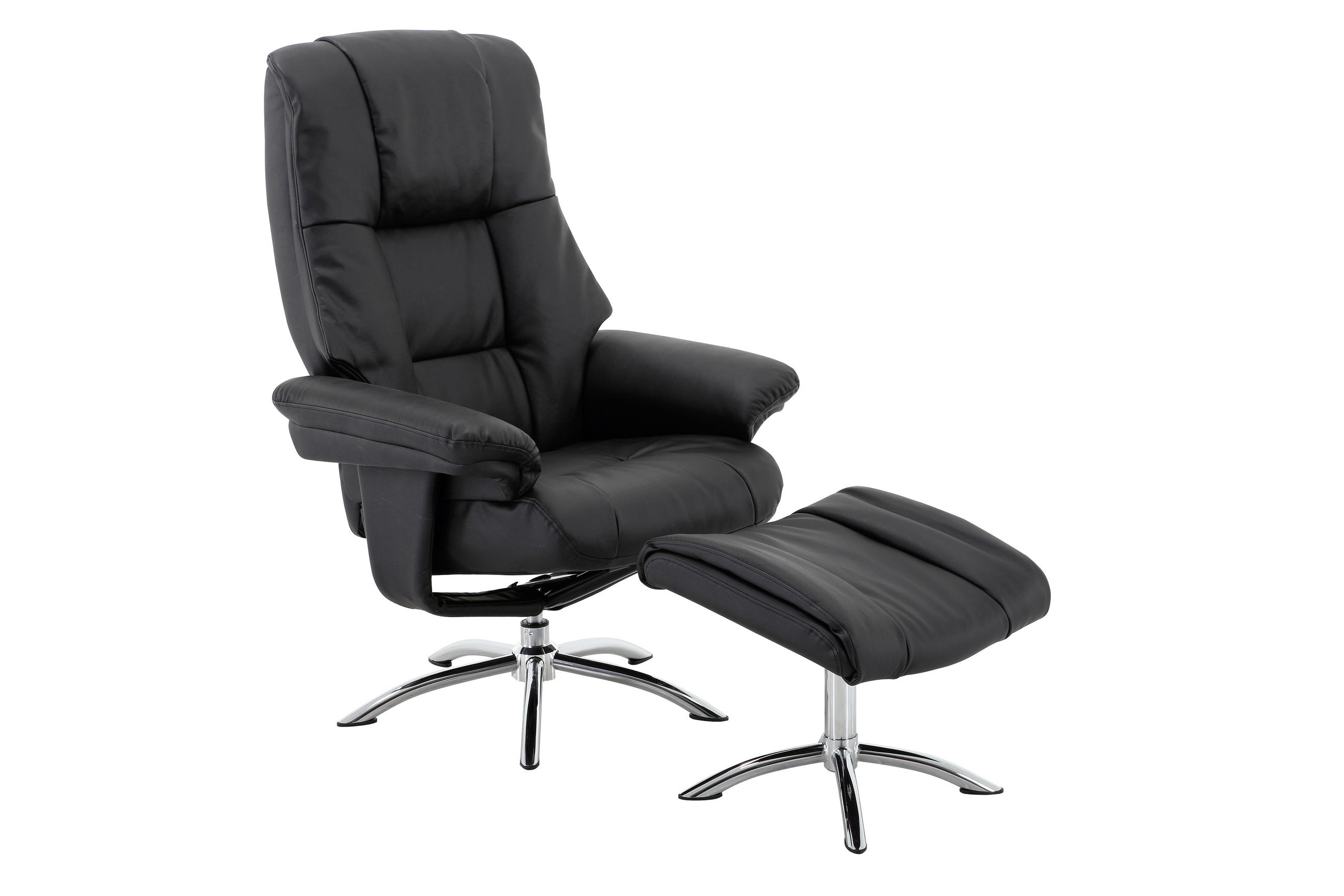 RELAXAČNÉ KRESLO S PODNOŽKOU, kov, textil, koža, čierna, chrómová - čierna/chrómová, Design, kov/koža (78/98-114/86-113cm) - Cantus