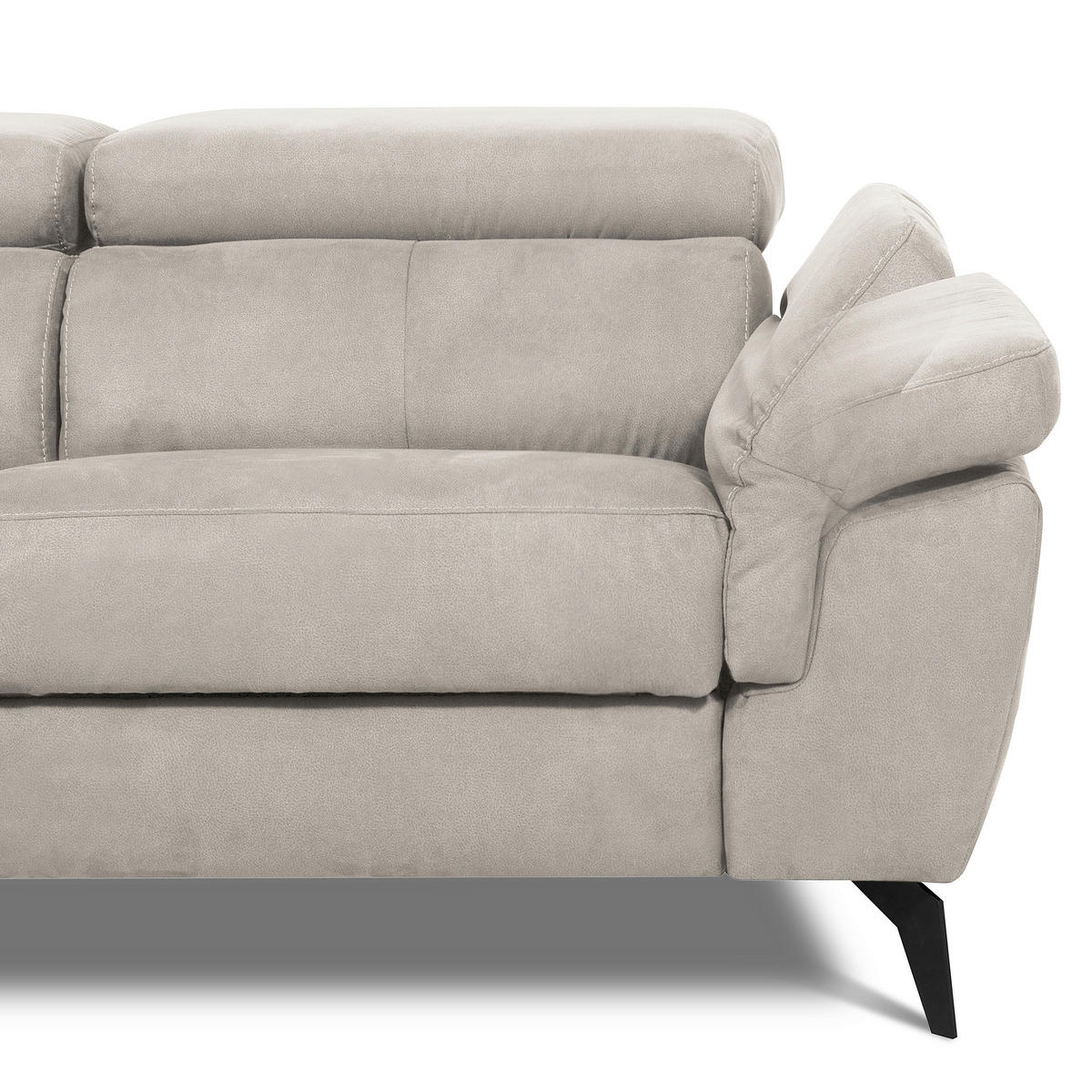 ECKSOFA SONO in Lederlook Hellgrau Armteilverstellung, Kopfteilverstellung  210/265 cm  - Hellgrau/Schwarz, Design, Textil/Metall (210/265cm) - Livetastic