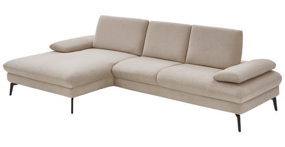 ECKSOFA in Chenille, Mikrofaser Ecru 157/299 cm - Ecru/Schwarz, Design, Textil/Metall (157/299cm) - Dieter Knoll