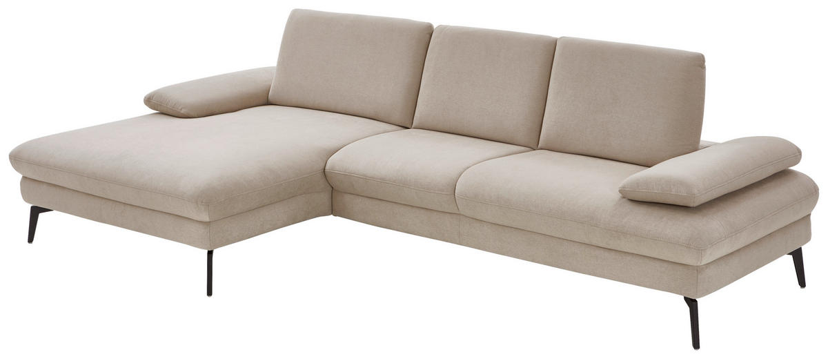ECKSOFA in Mikrofaser, Chenille Ecru  - Ecru/Schwarz, Design, Textil/Metall (157/299cm) - Dieter Knoll