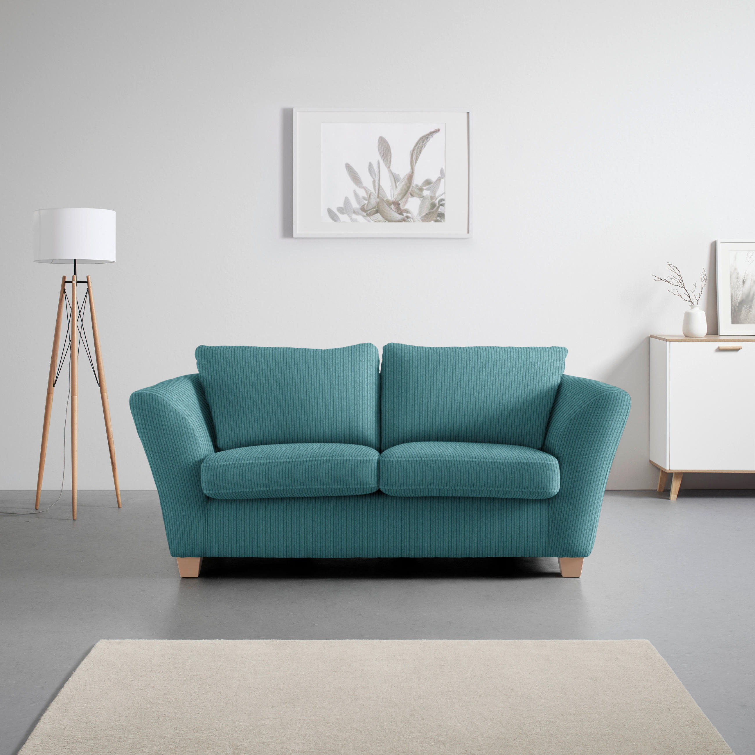 2-SITZER-SOFA in Cord Petrol  - Petrol/Naturfarben, Holz/Textil (190/70-85/95cm) - MID.YOU