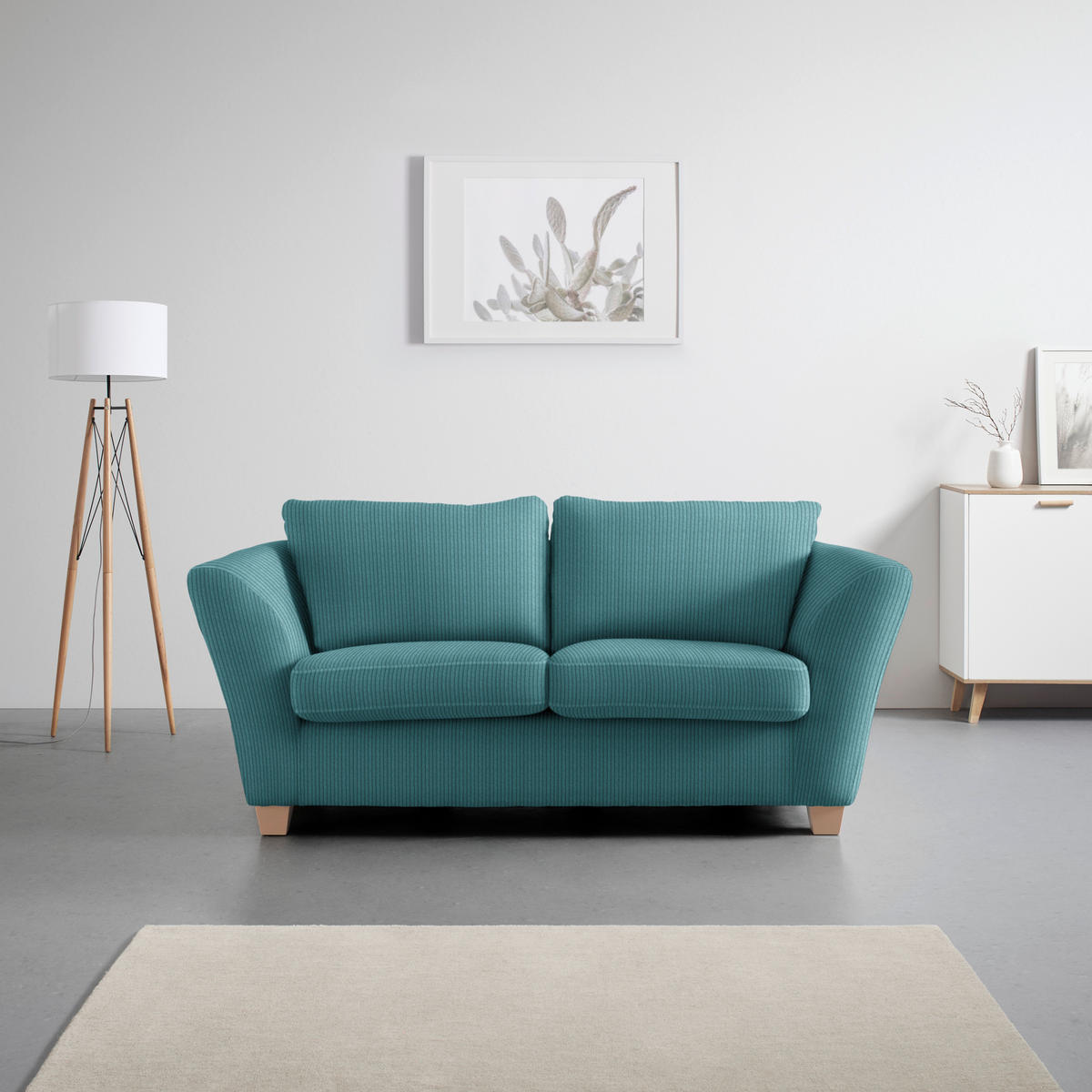 2-SITS SOFFA i textil petrol  - petrol/naturfärgad, trä/textil (190/70-85/95cm) - MID.YOU