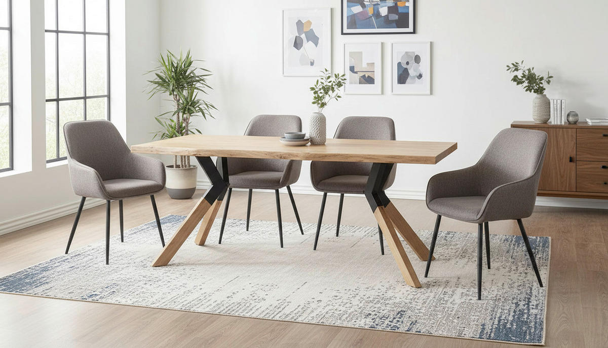 ESSTISCH 200/100/76 cm Echtholz  Holz, Metall rechteckig Naturfarben  - Schwarz/Naturfarben, LIFESTYLE, Holz/Metall (200/100/76cm) - Landscape