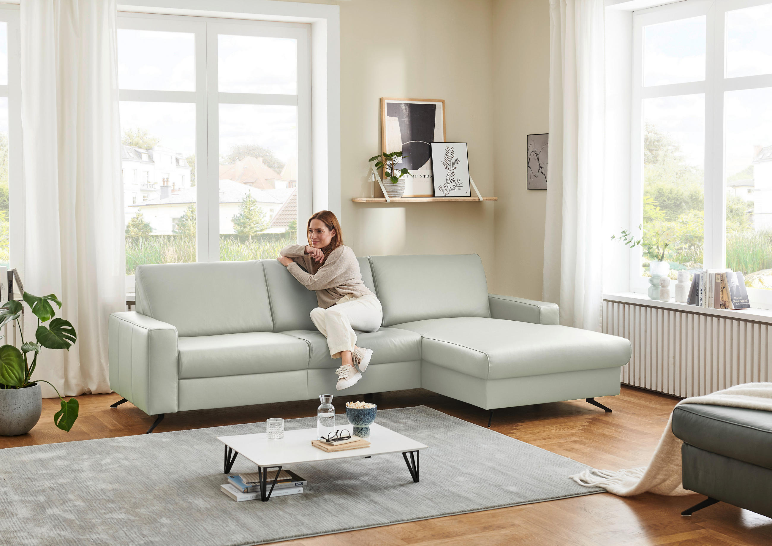 ECKSOFA in Echtleder Silberfarben  - Silberfarben/Schwarz, Design, Leder/Metall (267/165cm) - Beldomo Premium