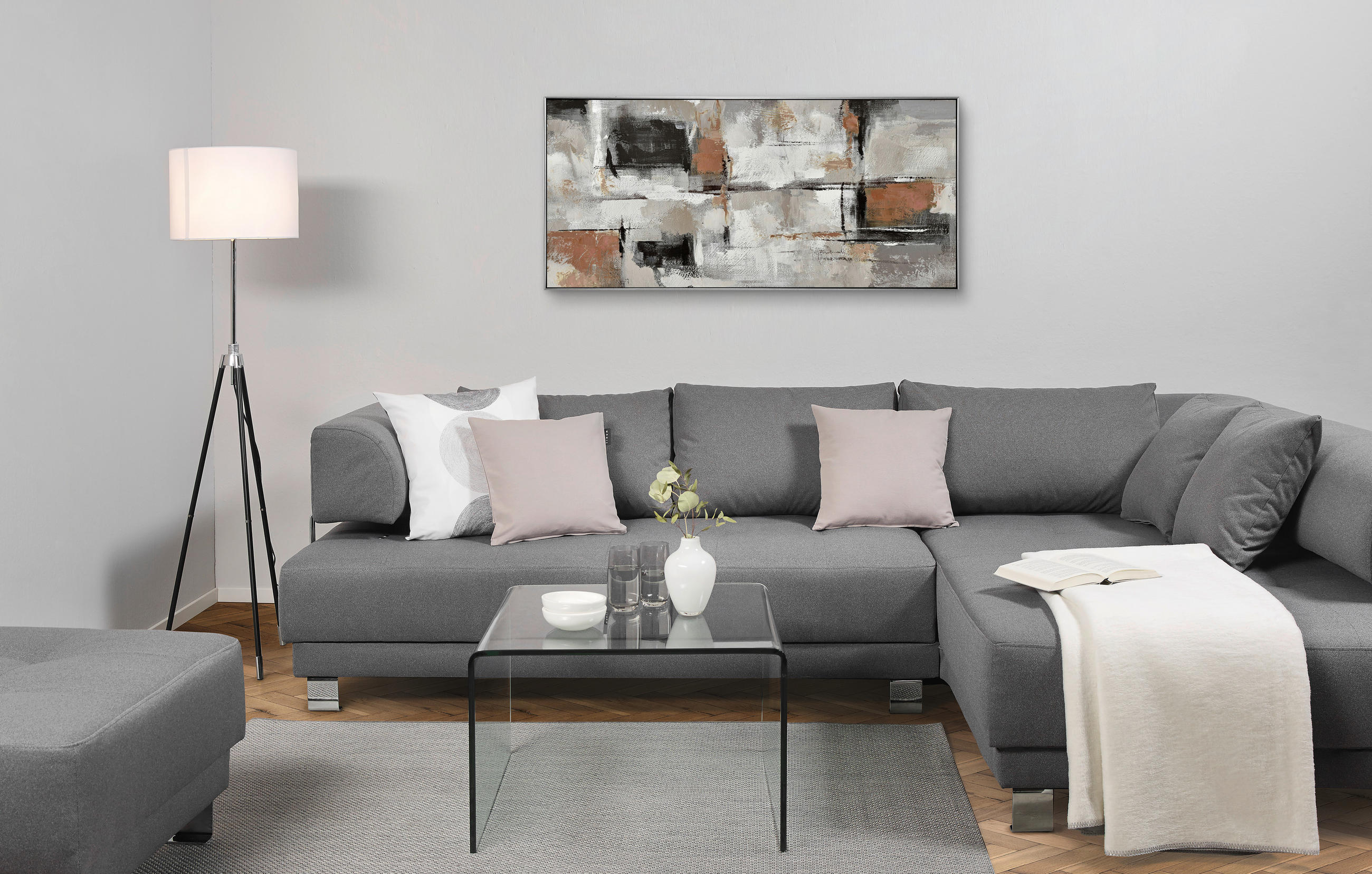 ÖLGEMÄLDE Abstraktes 150/70 cm  - Graubraun/Silberfarben, Design, Holz/Kunststoff (150/70cm) - Monee
