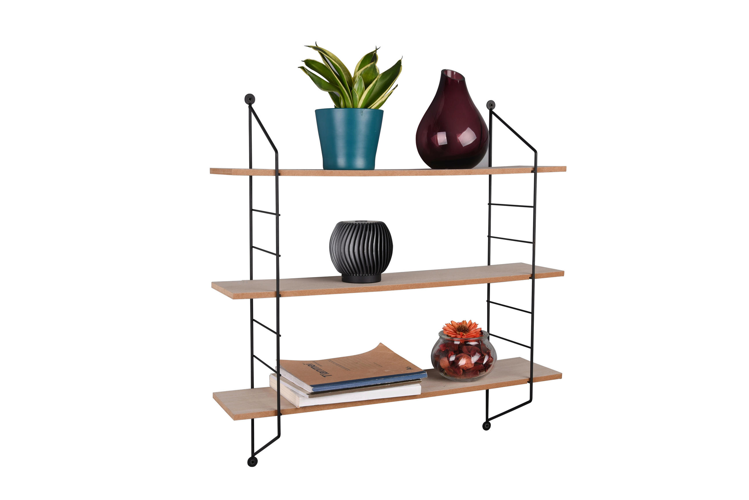 WANDREGAL  - Schwarz/Naturfarben, Trend, Holz/Metall (62/60/14,5cm) - Boxxx