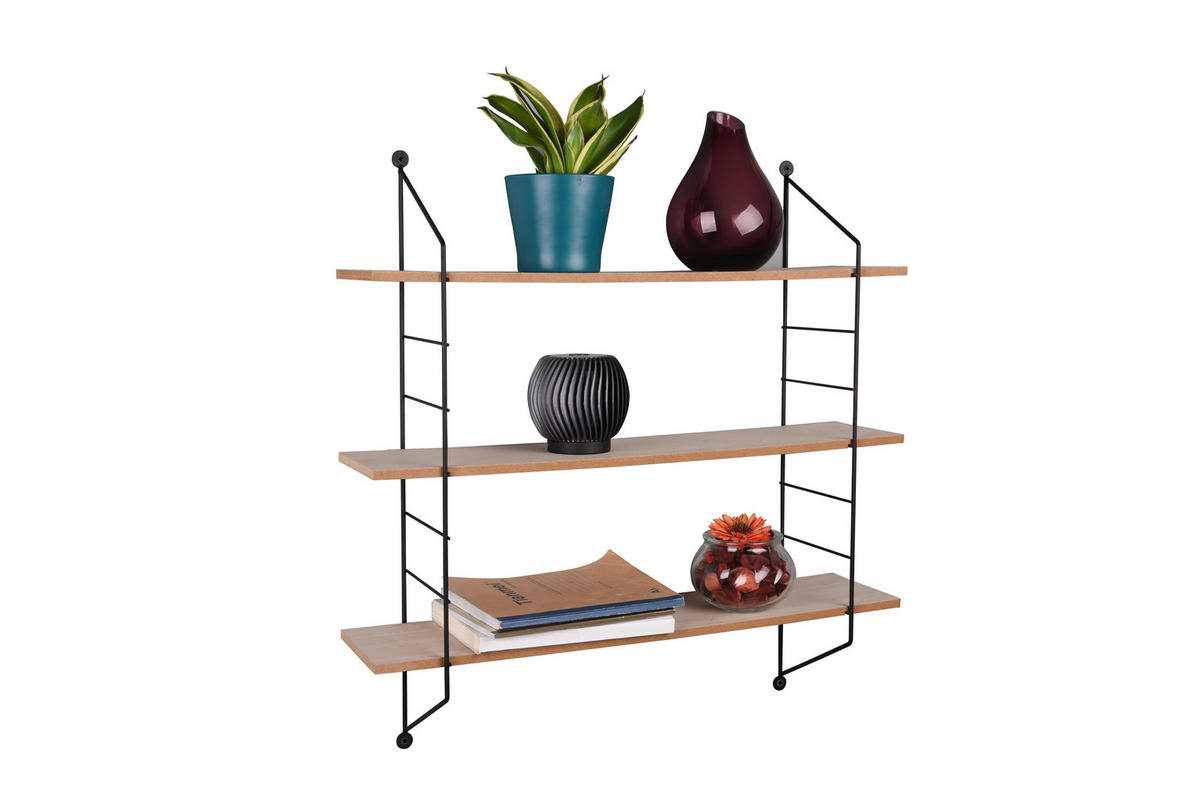 WANDREGAL  - Schwarz/Naturfarben, Trend, Holz/Metall (62/60/14,5cm) - Boxxx