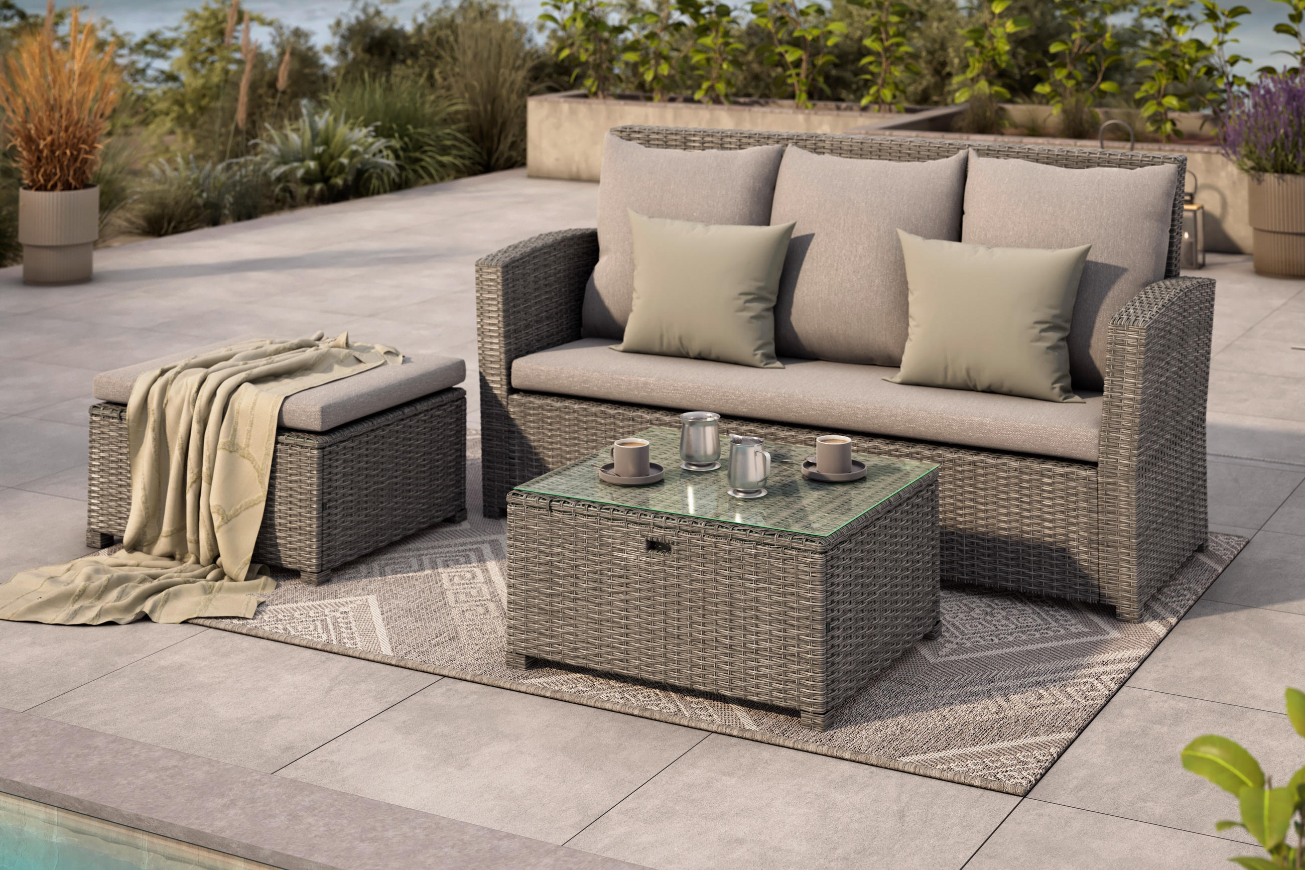 LOUNGEGARNITUR Stahl  - Hellgrau, MODERN, Kunststoff/Textil - Ambia Garden
