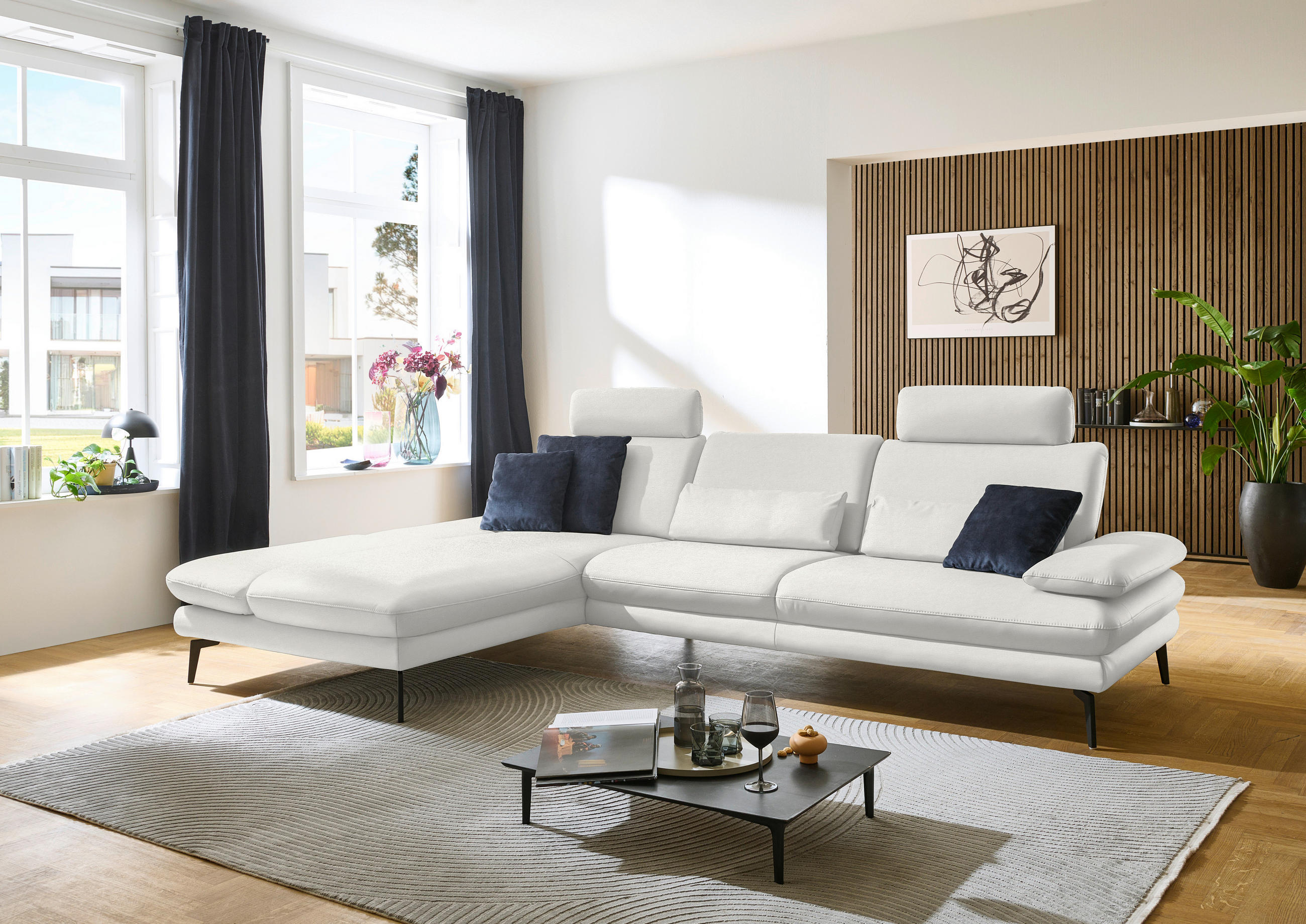 ECKSOFA in Echtleder Weiss  - Weiss/Schwarz, Design, Leder/Metall (195/308cm) - Dieter Knoll