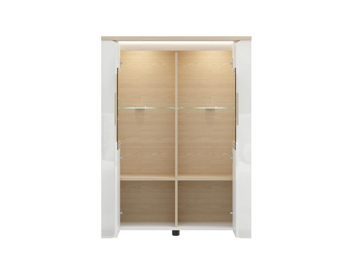 KOMÓD 96/129.5/35 cm  - Bianco tölgy/fehér, Basics, faalapú anyag/üveg (96/129.5/35cm) - Carryhome