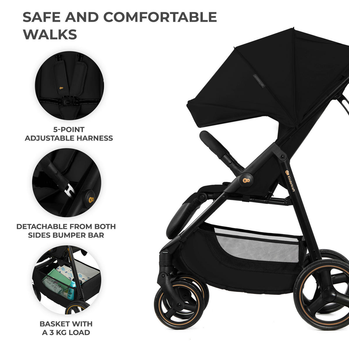BUGGY Trig 3  - Schwarz, Basics (54/107.5/91cm) - Kinderkraft